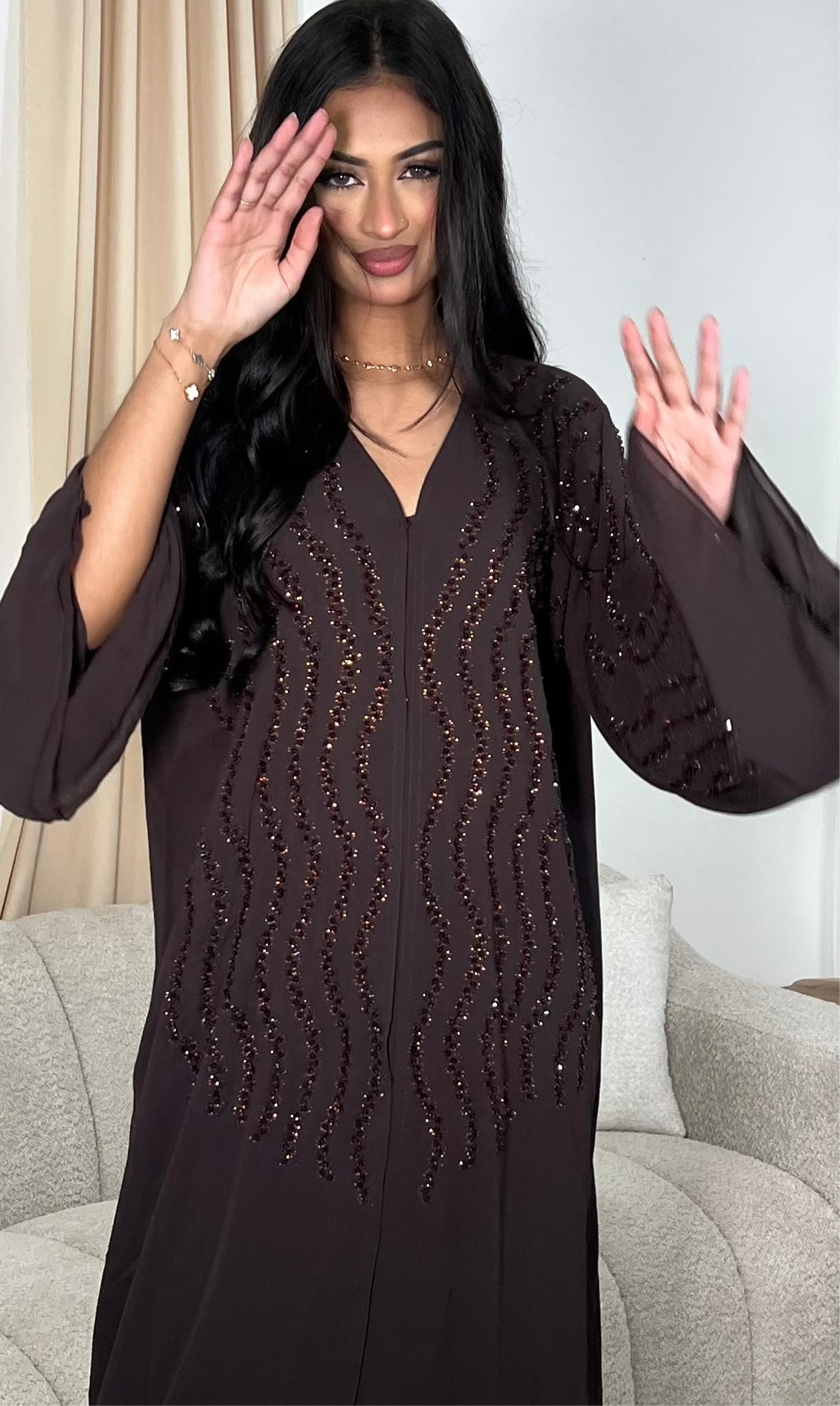 Twilight abaya with chiffon scarf | BROWN