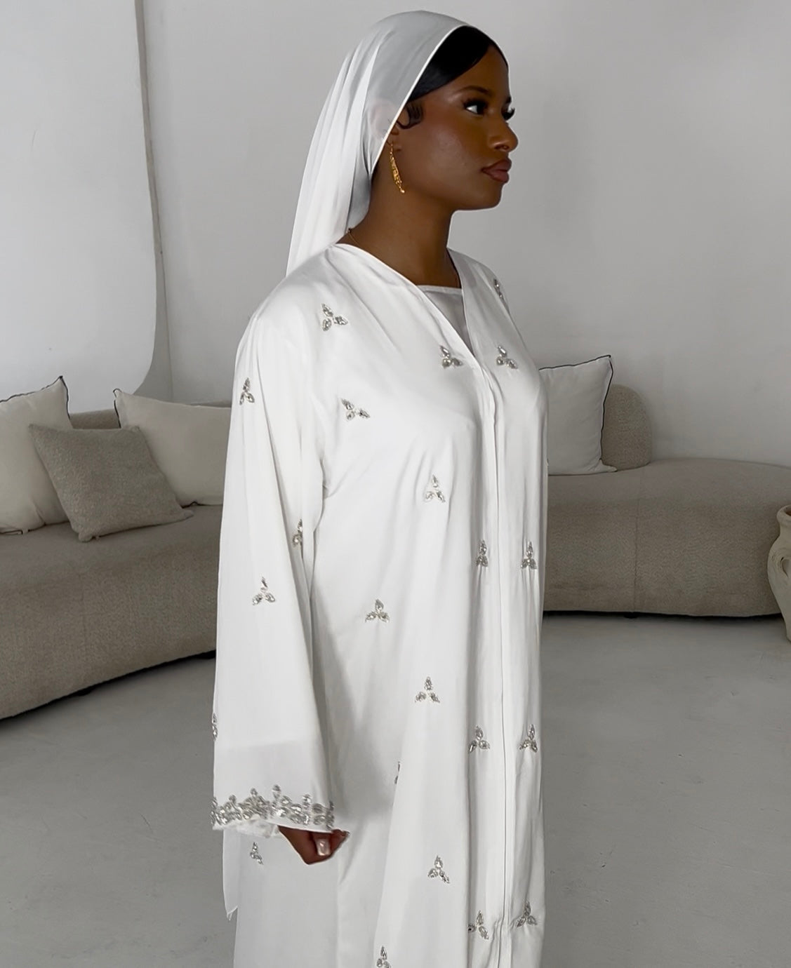 Starlight abaya with chiffon scarf | WHITE