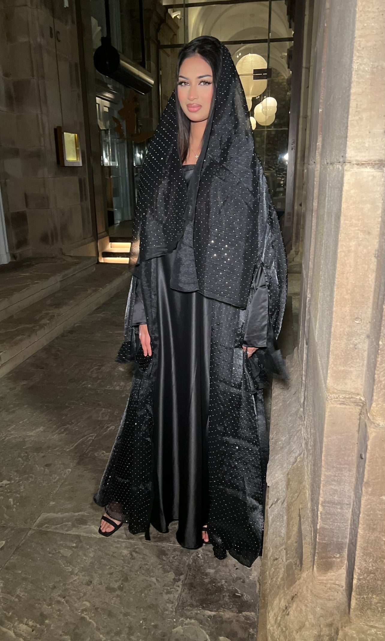 Moonlight abaya with inner & scarf |BLACK