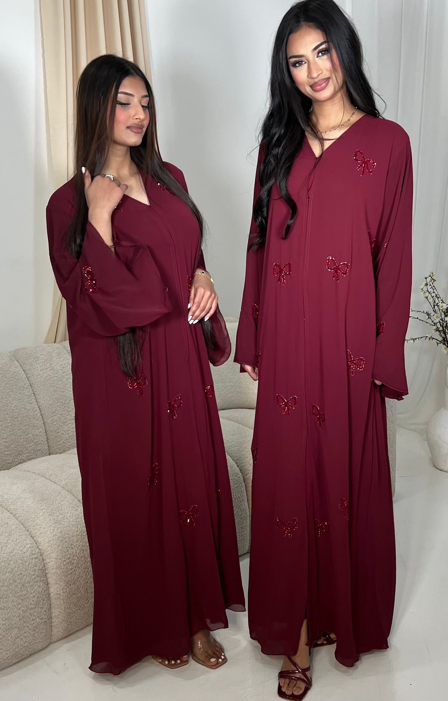 Cherry abaya with matching chiffon scarf | DARK RED