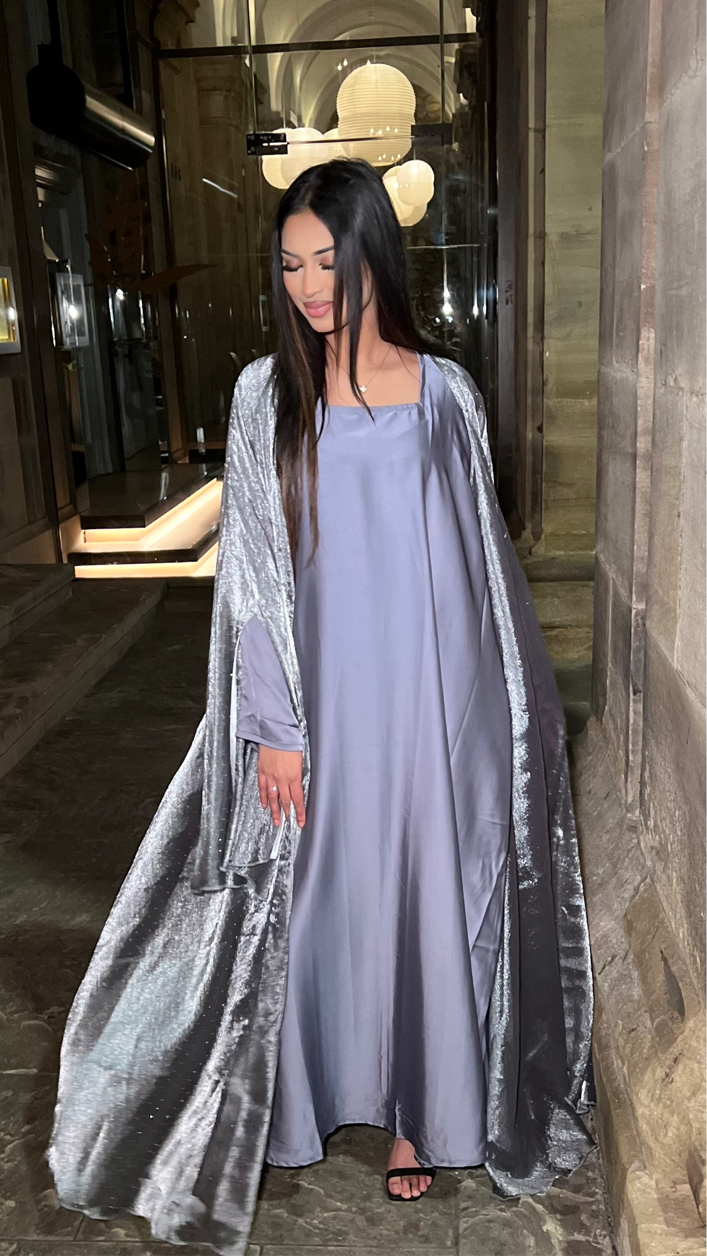 Moonlight abaya with inner & scarf |GREY