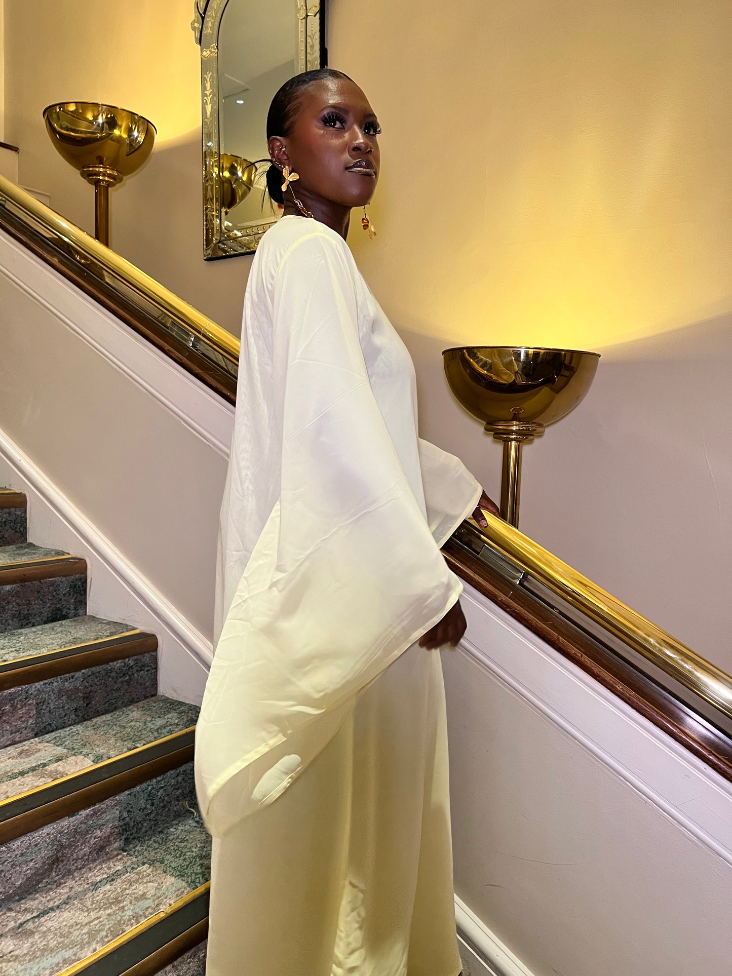 Golden Aura Wide Sleeve double chiffon Abaya Dress| BUTTER YELLOW (no hijab)