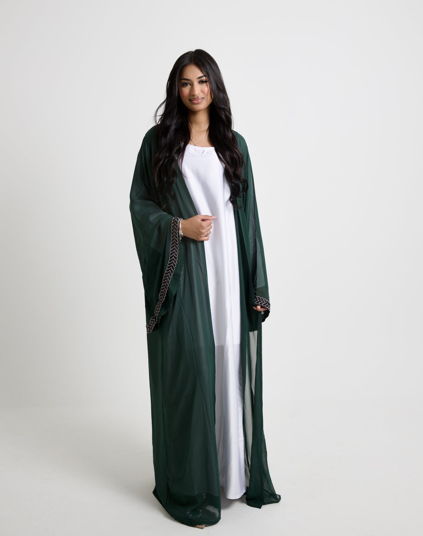 Georgina abaya (includes withe inner and green chiffon scarf)