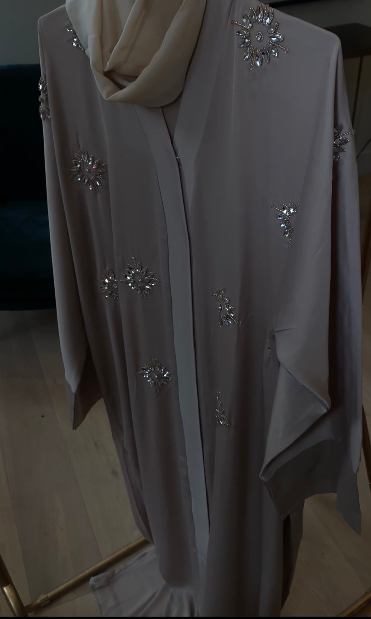 Marieme Abaya in "Sand" with chiffon scarf