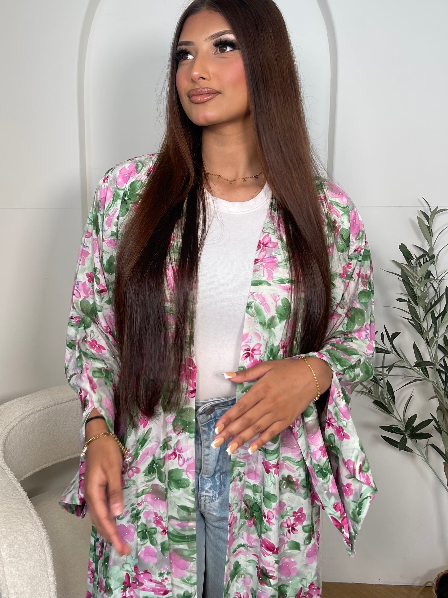 Printed Sparkly Kimono | PINK & GREEN (no hijab)