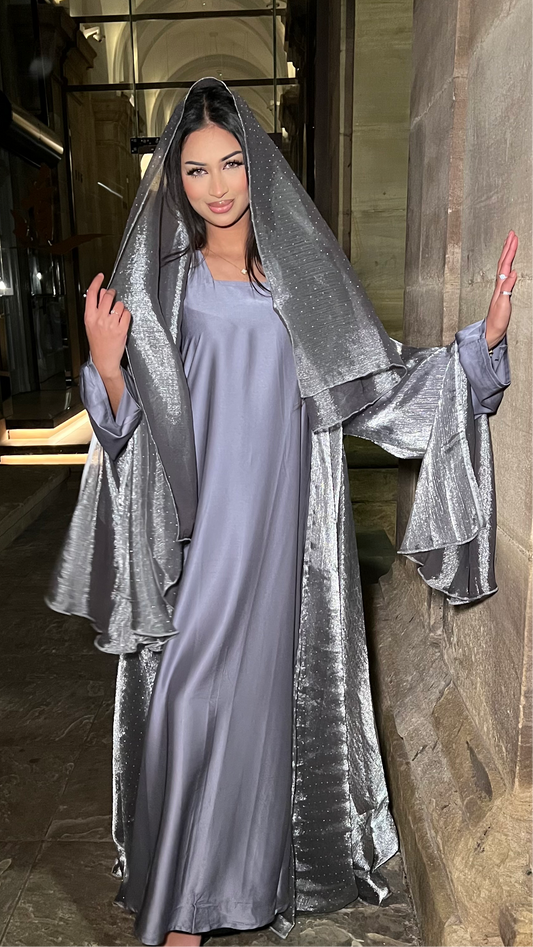 Moonlight abaya with inner & scarf |GREY
