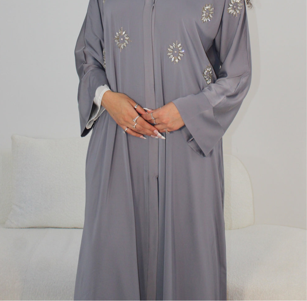 Marieme abaya grey with chiffon scarf