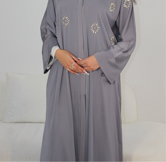 Marieme abaya grey with chiffon scarf