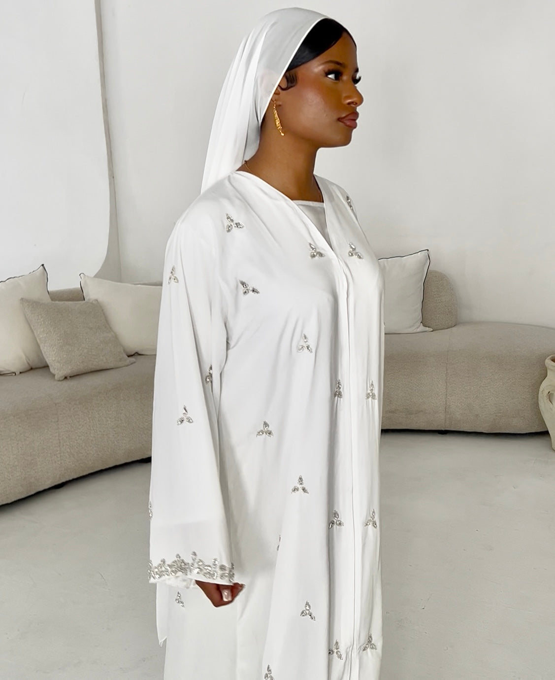 Starlight abaya with chiffon scarf | WHITE