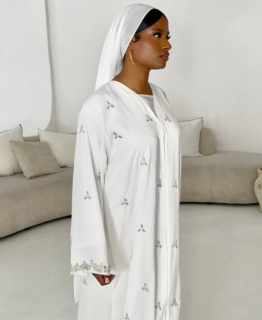 Starlight abaya with chiffon scarf | WHITE