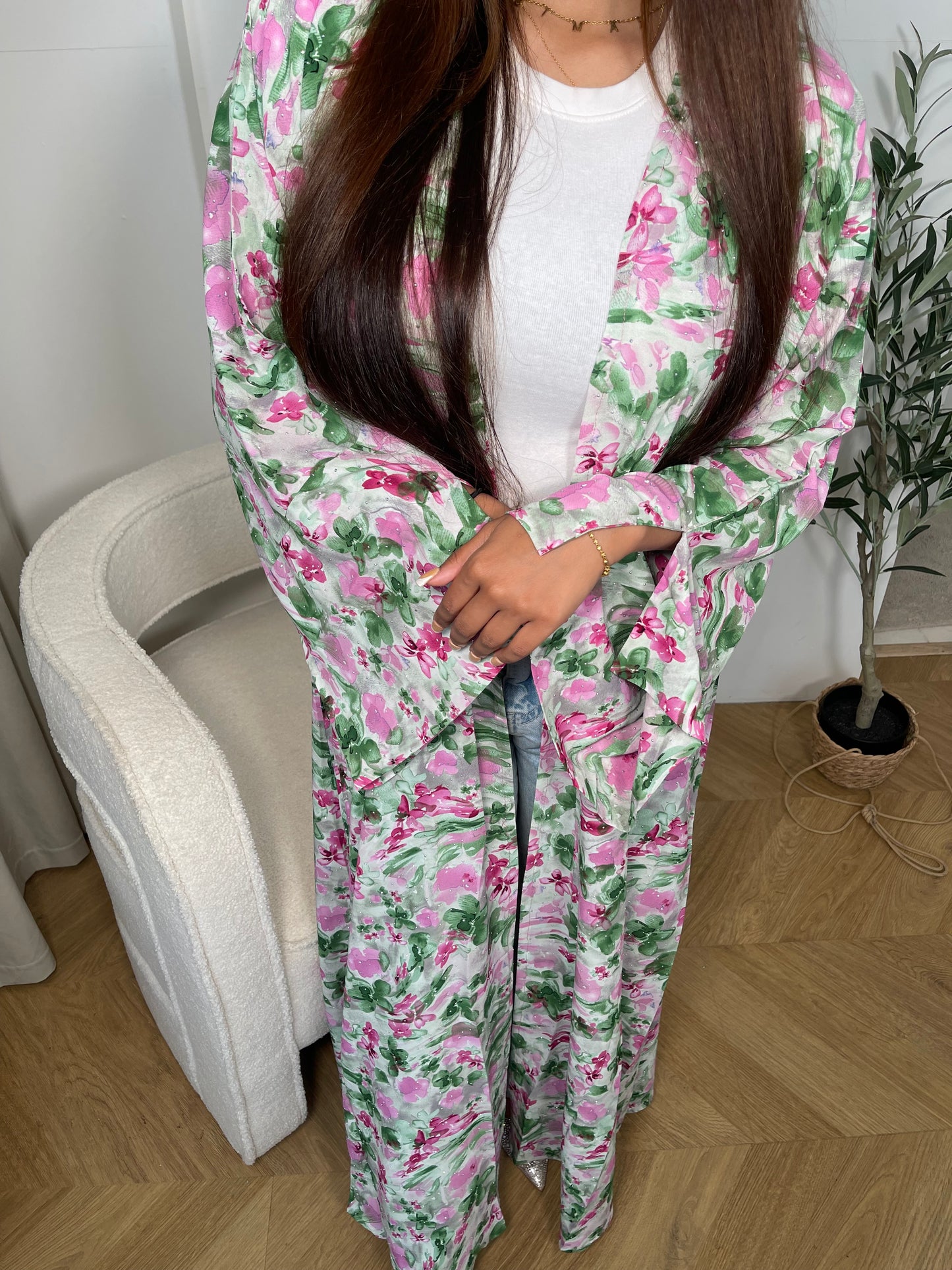 Printed Sparkly Kimono | PINK & GREEN (no hijab)
