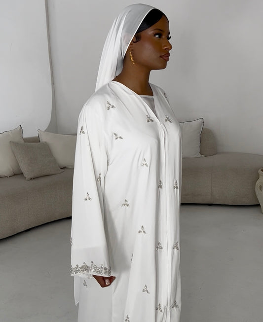 Starlight abaya with chiffon scarf | WHITE