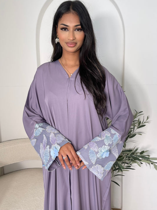 Astu Abaya with chiffon scarf | LILAC