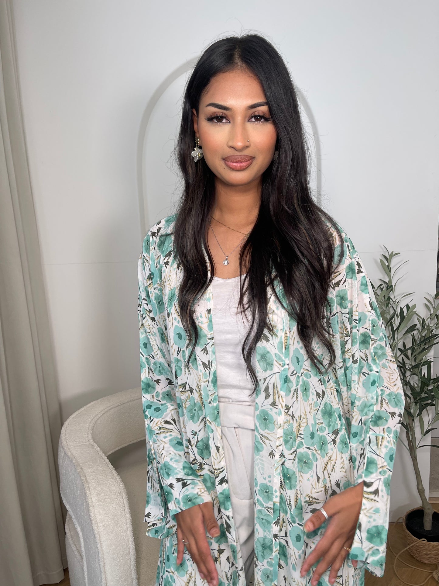 Printed Sparkly Kimono | GREEN (no hijab)