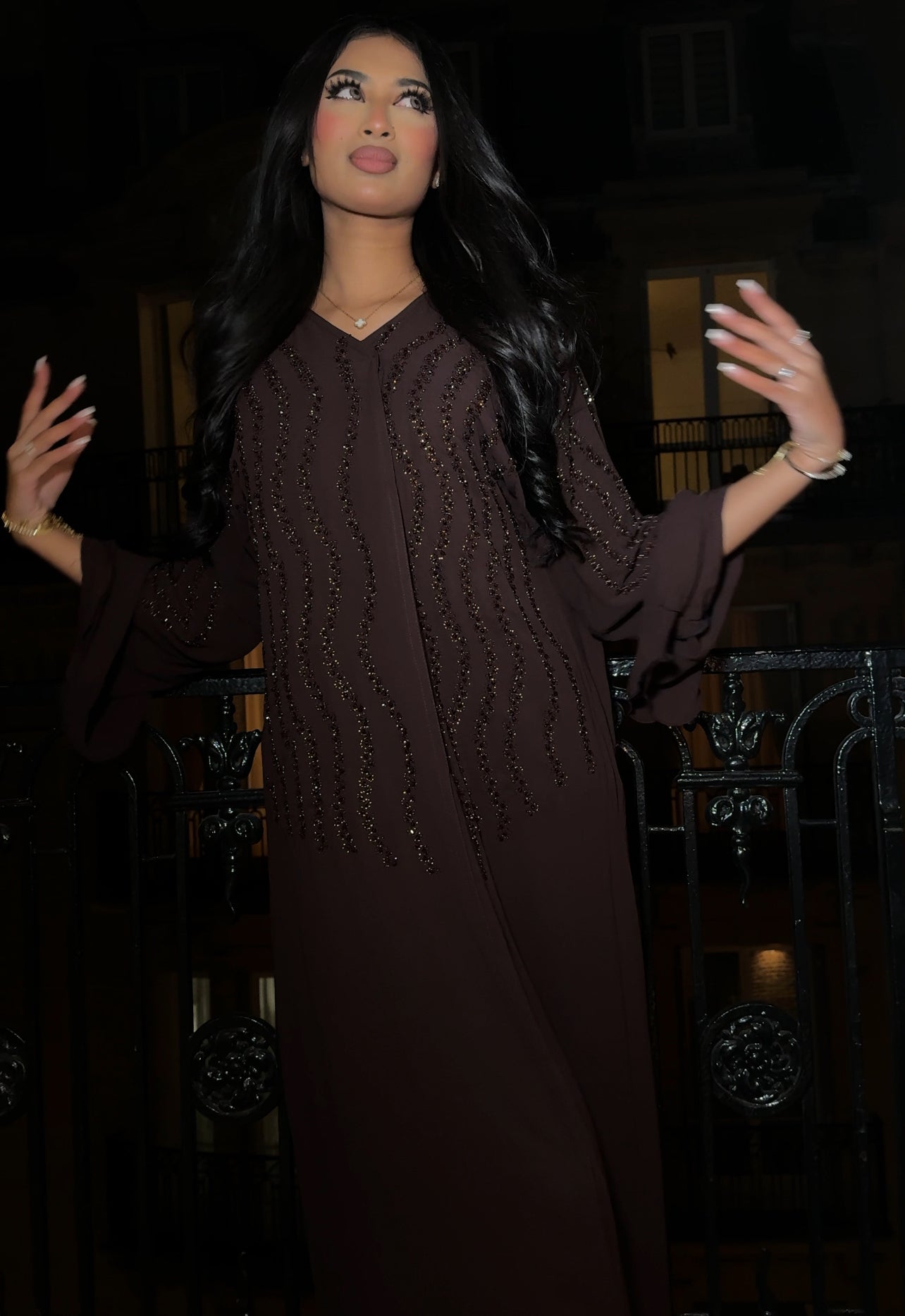 Twilight abaya brown with chiffon scarf